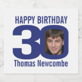 30th Verjaardag aangepaste naam navy blauw wit fot Bier Etiket (Enkel label)