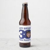 30th Verjaardag aangepaste naam navy blauw wit fot Bier Etiket (Voorkant)