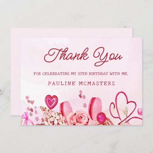 30th Verjaardag Roze Rose Swirly Heart Dank u (Voorkant / Achterkant)