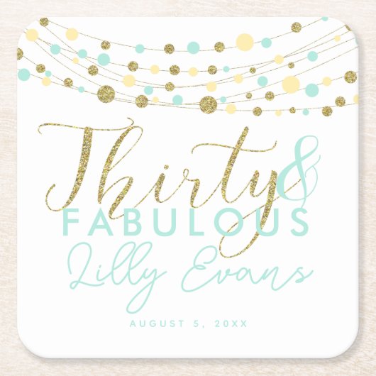 30th verjaardagsgoud en blauwgroen aangepaste onde kartonnen onderzetters (Voorkant)