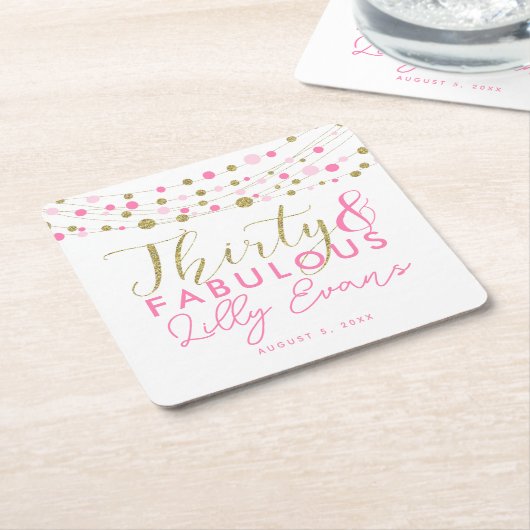 30th verjaardagsgoud en roze onderzetters aangepas (Schuin)