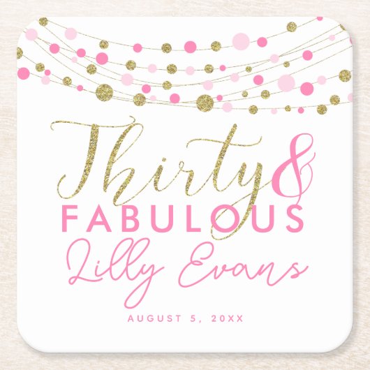 30th verjaardagsgoud en roze onderzetters aangepas (Voorkant)