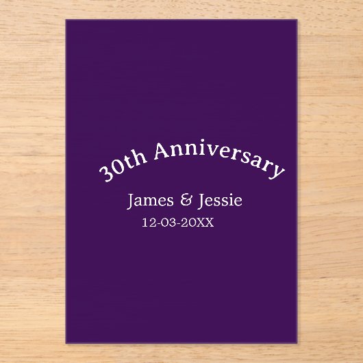 30th wedding anniversary name date purple simple  acryl uitnodigingen (Voorkant)