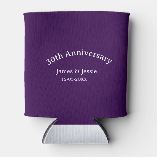 30th wedding anniversary name date purple simple blikjeskoeler (Voorkant)