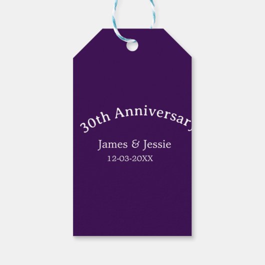 30th wedding anniversary name date purple simple  cadeaulabel (Achterkant)