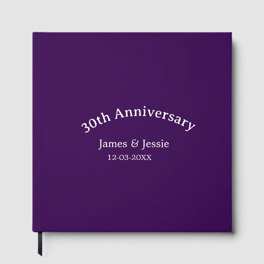 30th wedding anniversary name date purple simple  gastenboek (Voorkant)