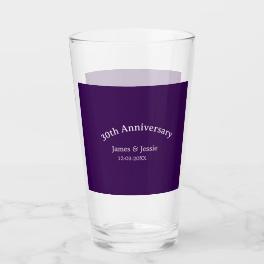 30th wedding anniversary name date purple simple glas (Achterkant)