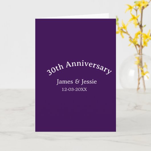 30th wedding anniversary name date purple simple  kaart (Gele Bloem)