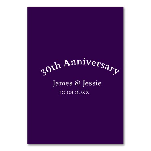 30th wedding anniversary name date purple simple  kaart (Voorkant)