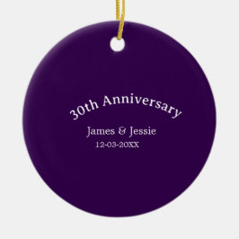 30th wedding anniversary name date purple simple  keramisch ornament