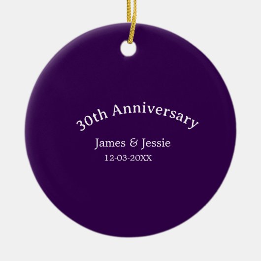 30th wedding anniversary name date purple simple keramisch ornament (Voorkant)