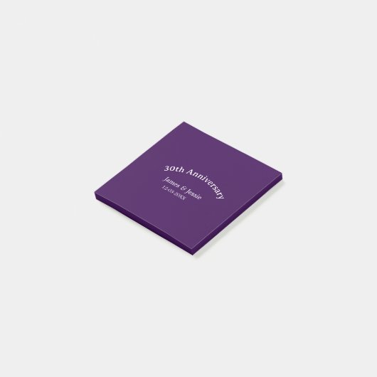 30th wedding anniversary name date purple simple  post-it® notes (Schuin)