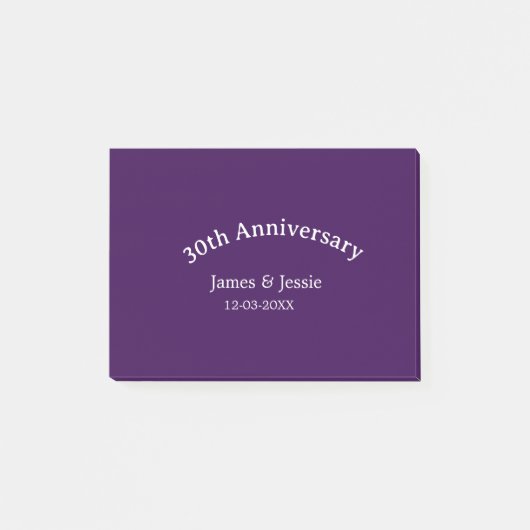 30th wedding anniversary name date purple simple  post-it® notes (Voorkant)