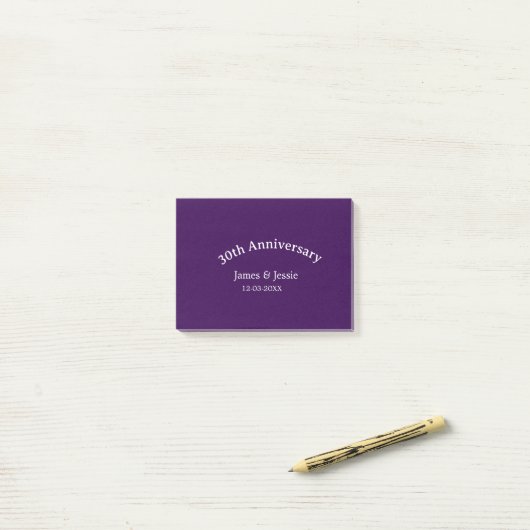 30th wedding anniversary name date purple simple  post-it® notes (Op bureau)