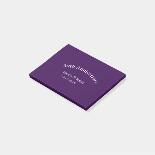 30th wedding anniversary name date purple simple  post-it® notes (Schuin)