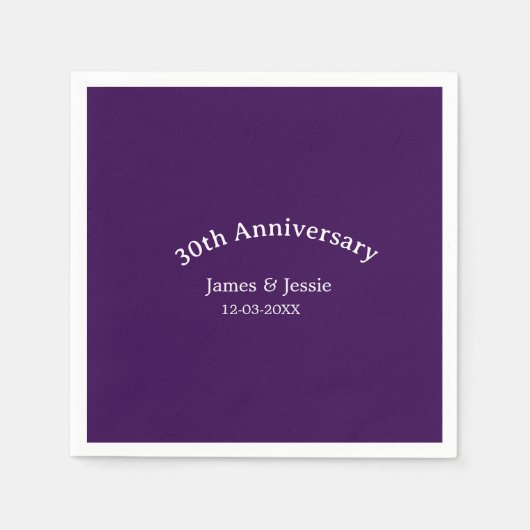 30th wedding anniversary name date purple simple servet (Voorkant)