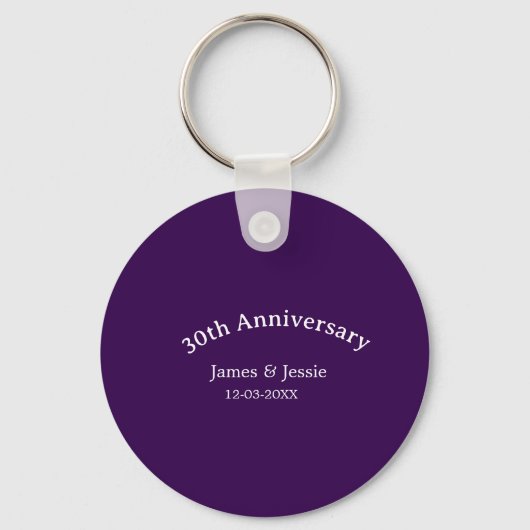 30th wedding anniversary name date purple simple  sleutelhanger (Achterkant)
