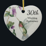 30th Wedding Anniversary Pretty Bird Flowers Heart Keramisch Ornament<br><div class="desc">Celebrate a special 30th wedding verjaarary with a personalized heart ornament. The pretty hummingbird and flowers design was created from my originate watercolor painting in pastel shades of pink,  cream,  grey and green. Delight in this Festive foliday ornament and romantic keepsake.</div>