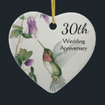 30th Wedding Anniversary Pretty Bird Flowers Heart Keramisch Ornament<br><div class="desc">Celebrate a special 30th wedding verjaarary with a personalized heart ornament. The pretty hummingbird and flowers design was created from my originate watercolor painting in pastel shades of pink,  cream,  grey and green. Delight in this Festive foliday ornament and romantic keepsake.</div>