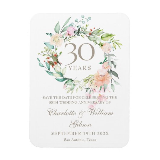 30th Wedding Anniversary Save the Date Floral Magneet (Verticaal)