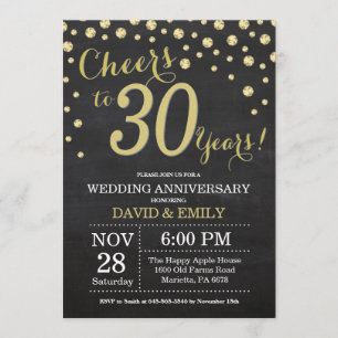 30th Wedding Jubileum Chalkboard Black en Gold Kaart