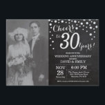 30th Wedding Jubileum Chalkboard Black Silver Kaart<br><div class="desc">30e Jubileum voor bruiloft met aangepaste foto. Chalkboard Black en Silver Invitation. Dertig Jubileum. Chalkboard Black en Silver Glitter Diamond Background Zilveren Confetti. Volwassen verjaardag. Vrouw of Man Man Birthday Party. Voor verdere aanpassing, te klikken gelieve de knoop "van de Aanpassing het"en ons ontwerphulpmiddel te gebruiken om deze sjabloon te...</div>