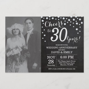 30th Wedding Jubileum Chalkboard Black Silver Kaart