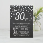 30th Wedding Jubileum Chalkboard Black Silver Kaart (Staand voorkant)