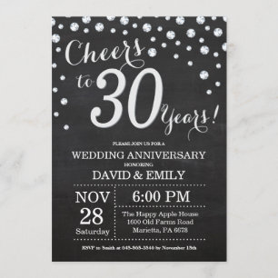 30th Wedding Jubileum Chalkboard Black Silver Kaart