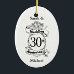 30th Wedding Jubileum Flowers Roos Romantic Keramisch Ornament<br><div class="desc">Een romantische,  zwarte en witte bloemen ontwerpen voor een 30e trouwdag.</div>