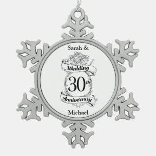 30th Wedding Jubileum Flowers Roos Romantic Tin Sneeuwvlok Ornament