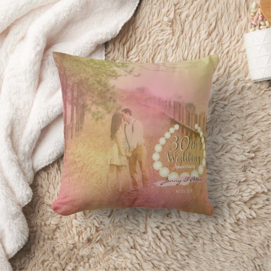 30th Wedding Jubileum Foto Pearl Emblem Kussen (Deken)