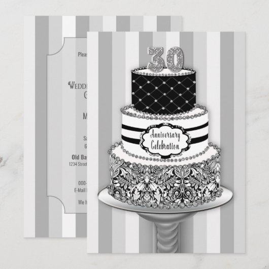 30th Wedding Jubileum Invitation, 3-Tier Cake Kaart (Voorkant / Achterkant)