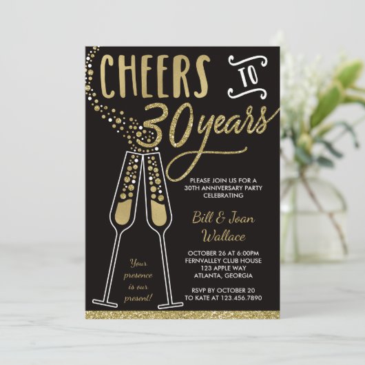 30th Wedding Jubileum Invitation, Faux Glitter Kaart (Staand voorkant)