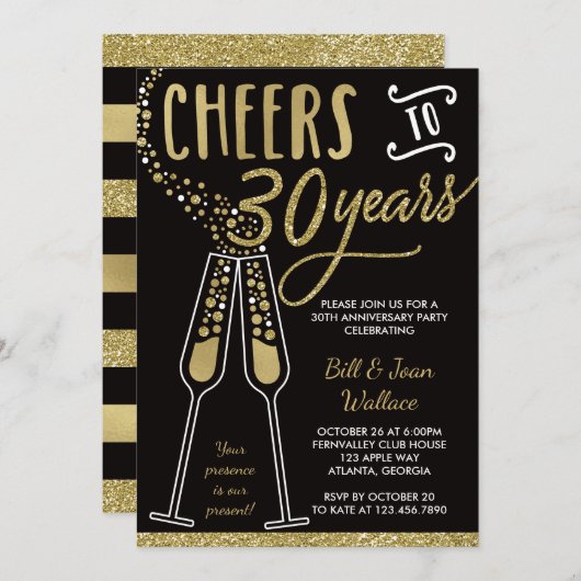30th Wedding Jubileum Invitation, Faux Glitter Kaart (Voorkant / Achterkant)
