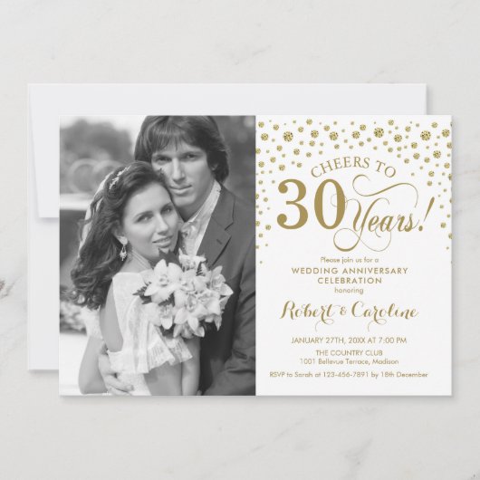 30th Wedding Jubileum met foto - Gold White Kaart (Voorkant)