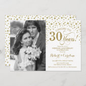 30th Wedding Jubileum met foto - Gold White Kaart (Voorkant / Achterkant)