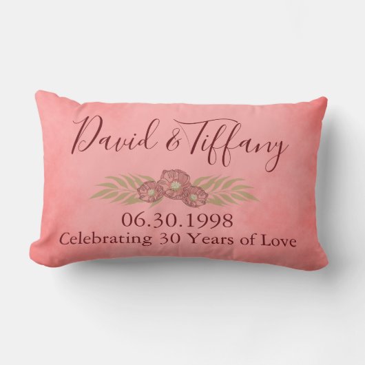 30th Wedding Jubileum Roze Personaliseer Floral Kussen (Voorkant)