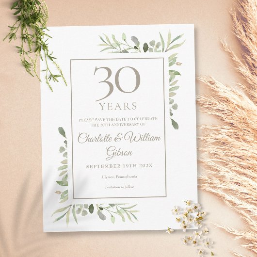 30th Wedding Jubileum Save the Date Greenery Briefkaart