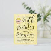 30th Yellow Cupcake Waterverf Birthday Uitnodiging Briefkaart (Staand voorkant)