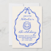 30thBlue Bow Hand getrokken Coquette Verjaardagsfo Kaart (Voorkant)