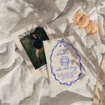 30thBlue Bow Hand getrokken Coquette Verjaardagsfo