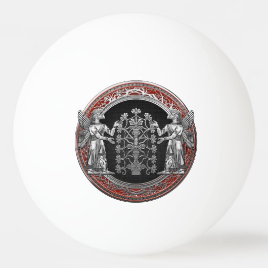 [310] Twee zilveren Ninurtas met levensboom Pingpongbal (Voorkant)