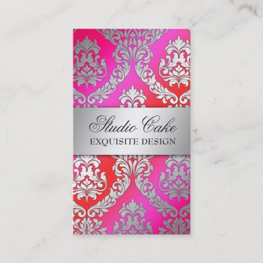 311 Alonnah Damask Cherry Cake Pink & Red Visitekaartje (Voorkant)