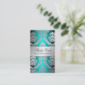 311 Alonnah Damask Island Aqua Green Metallic Visitekaartje (Staand voorkant)