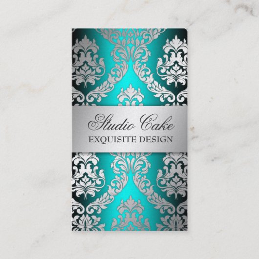 311 Alonnah Damask Island Aqua Green Metallic Visitekaartje (Voorkant)