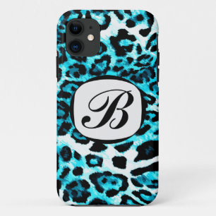 311 Aqua Blue Leopard Initiaal iPhone Hoesje