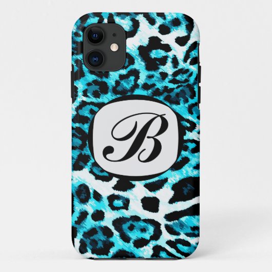 311 Aqua Blue Leopard Initiaal iPhone Hoesje (Achterkant)