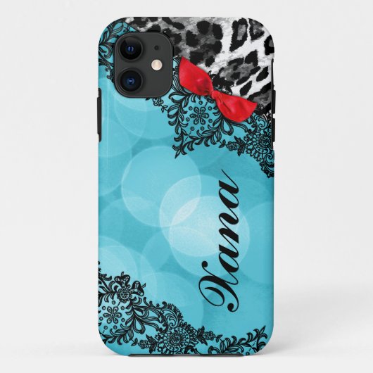 311 Aqua Red Leopard Dream in Lights Lace faux bow Case-Mate iPhone Case (Achterkant)