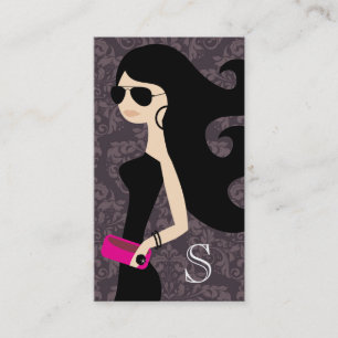 311 Aviator Fashionista Brunette Hot Pink Damask Visitekaartje